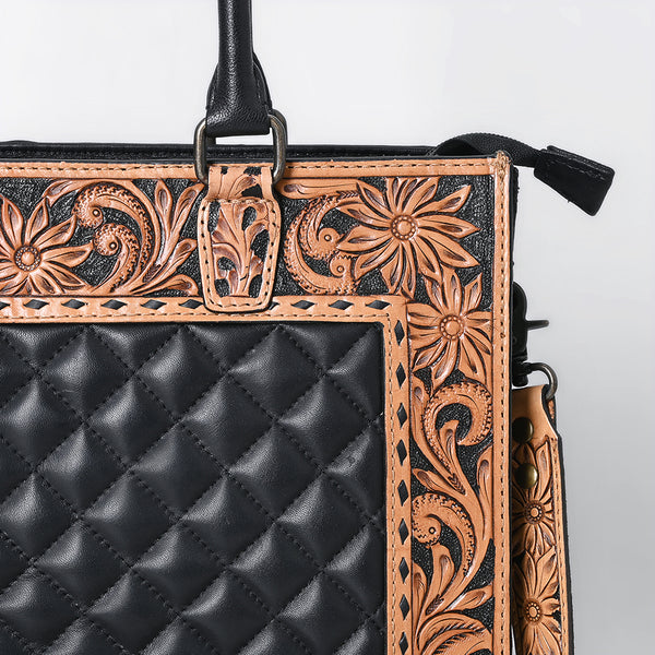 ADBG1671 American Darling Hand-Tooled Floral Western Leather Tote Bag - Quilted Shoulder Purse