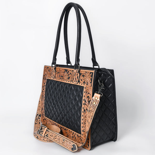 ADBG1671 American Darling Hand-Tooled Floral Western Leather Tote Bag - Quilted Shoulder Purse