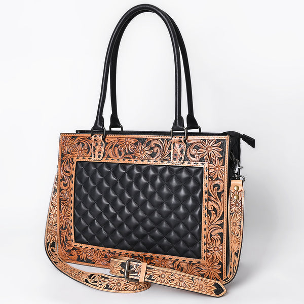 ADBG1671 American Darling Hand-Tooled Floral Western Leather Tote Bag - Quilted Shoulder Purse
