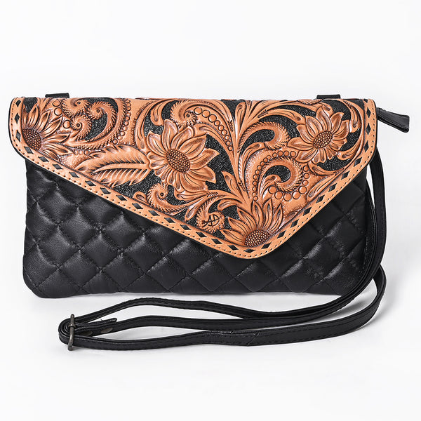 ADBG1672 American Darling Black Western Crossbody Bag - Hand Tooled Floral Flap & Quilted Leather