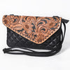ADBG1672 American Darling Black Western Crossbody Bag - Hand Tooled Floral Flap & Quilted Leather