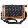 ADBG1673 American Darling Hand-Tooled Floral Black Western Leather Organiser Bag - Quilted Crossbody