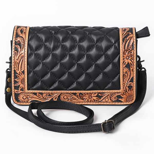 ADBG1673 American Darling Hand-Tooled Floral Black Western Leather Organiser Bag - Quilted Crossbody