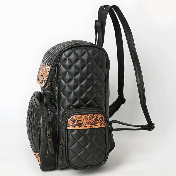 ADBG1674 American Darling Hand-Tooled Floral Black Western Leather Backpack Bag - Quilted Travel Purse