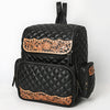 ADBG1674 American Darling Hand-Tooled Floral Black Western Leather Backpack Bag - Quilted Travel Purse