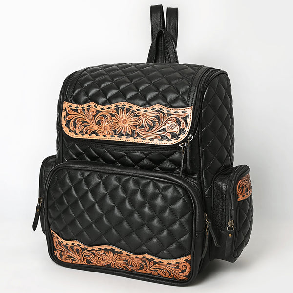 ADBG1674 American Darling Hand-Tooled Floral Black Western Leather Backpack Bag - Quilted Travel Purse