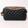 ADBG1675 American Darling Black Western Toiletry Bag with Hand Tooled Floral Carving and Quilted Leather