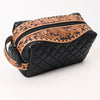 ADBG1675 American Darling Black Western Toiletry Bag with Hand Tooled Floral Carving and Quilted Leather
