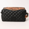 ADBG1675 American Darling Black Western Toiletry Bag with Hand Tooled Floral Carving and Quilted Leather