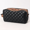 ADBG1675 American Darling Black Western Toiletry Bag with Hand Tooled Floral Carving and Quilted Leather