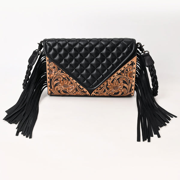 ADBG1678 American Darling Hand-Tooled Western Leather Crossbody Bag with Fringe & Floral Carving