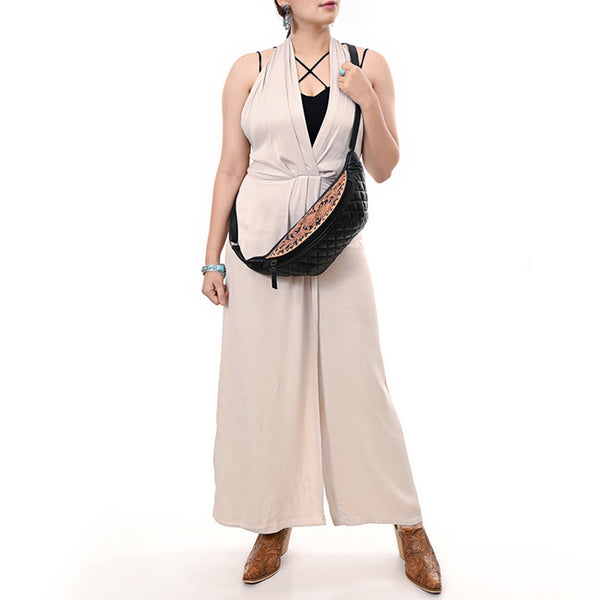 ADBG1680 American Darling Quilted Leather Fanny Pack | Tooled Floral Waist Bag