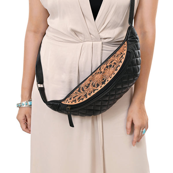 ADBG1680 American Darling Quilted Leather Fanny Pack | Tooled Floral Waist Bag