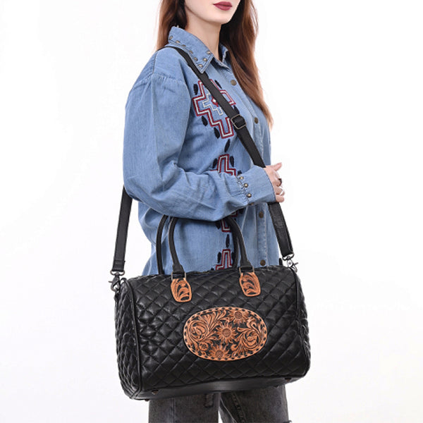ADBG1681 American Darling Quilted Leather Speedy Bag | Hand-Tooled Floral Waist Bag