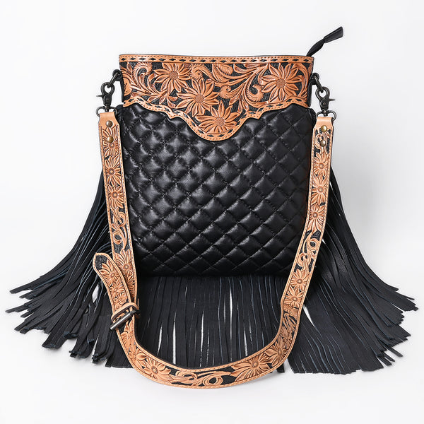 ADBG1682 American Darling Black Large Quilted Crossbody | Hand-Tooled Leather Fringe Bag