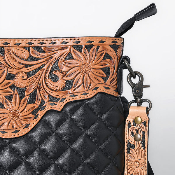 ADBG1682 American Darling Black Large Quilted Crossbody | Hand-Tooled Leather Fringe Bag