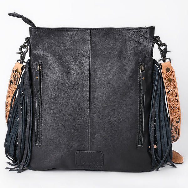 ADBG1682 American Darling Black Large Quilted Crossbody | Hand-Tooled Leather Fringe Bag