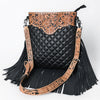 ADBG1682 American Darling Black Large Quilted Crossbody | Hand-Tooled Leather Fringe Bag