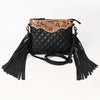 ADBG1683 American Darling Quilted Leather Crossbody Black | Tooled Flap Fringe Purse