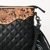 ADBG1683 American Darling Quilted Leather Crossbody Black | Tooled Flap Fringe Purse