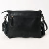 ADBG1683 American Darling Quilted Leather Crossbody Black | Tooled Flap Fringe Purse