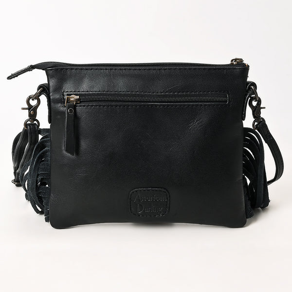 ADBG1683 American Darling Quilted Leather Crossbody Black | Tooled Flap Fringe Purse
