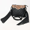 ADBG1683 American Darling Quilted Leather Crossbody Black | Tooled Flap Fringe Purse