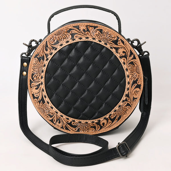 ADBG1684 American Darling Black Quilted Leather Canteen Bag | Hand-Tooled Floral Crossbody