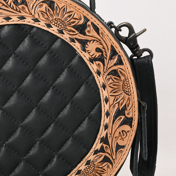 ADBG1684 American Darling Black Quilted Leather Canteen Bag | Hand-Tooled Floral Crossbody