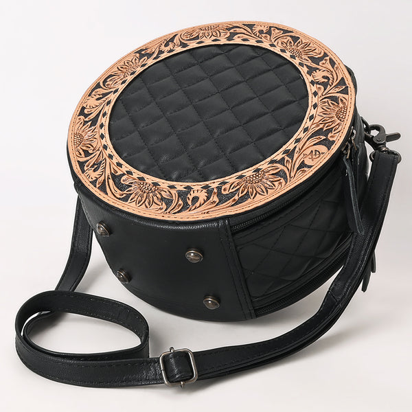 ADBG1684 American Darling Black Quilted Leather Canteen Bag | Hand-Tooled Floral Crossbody