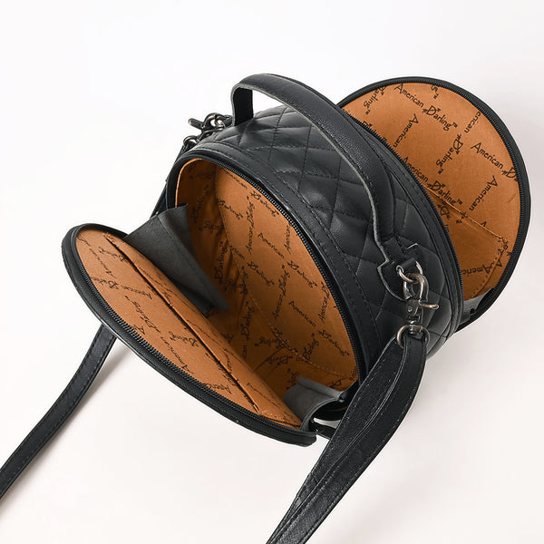 ADBG1684 American Darling Black Quilted Leather Canteen Bag | Hand-Tooled Floral Crossbody