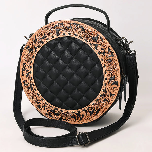 ADBG1684 American Darling Black Quilted Leather Canteen Bag | Hand-Tooled Floral Crossbody