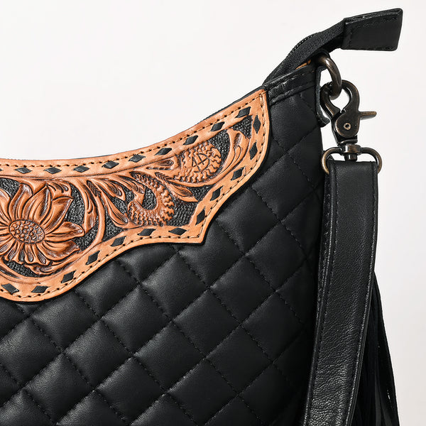ADBG1686 American Darling Large Quilted Crossbody Hobo | Hand-Tooled Yoke Fringe Bag