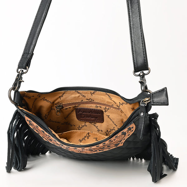 ADBG1686 American Darling Large Quilted Crossbody Hobo | Hand-Tooled Yoke Fringe Bag
