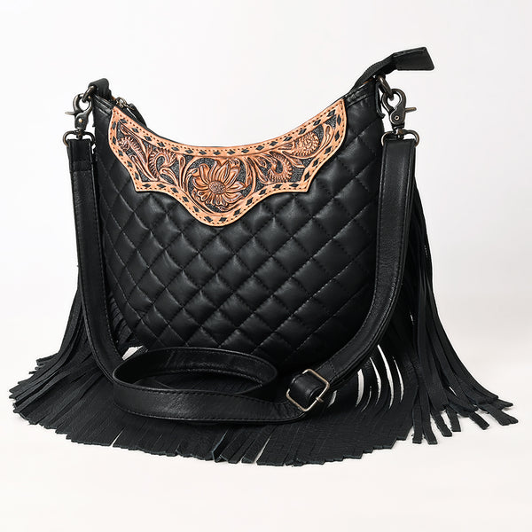 ADBG1686 American Darling Large Quilted Crossbody Hobo | Hand-Tooled Yoke Fringe Bag
