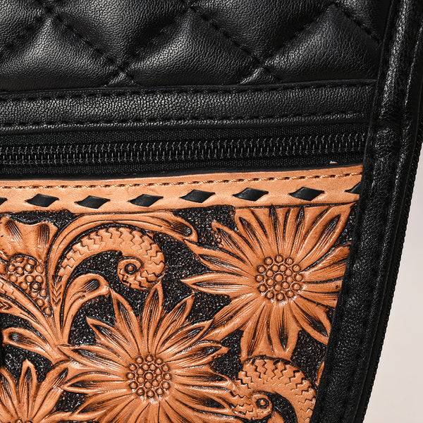 ADGC108 Black Quilted & Tooled Leather Pistol Case - Western Daisy by American Darling