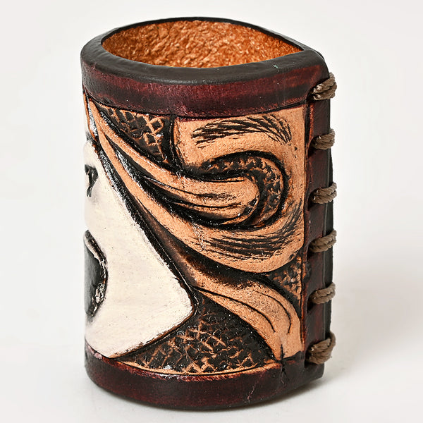 ADSRG104 American Darling Hand Tooled Leather Scarf Ring - Vegetable-Tanned Western Scarf Slide