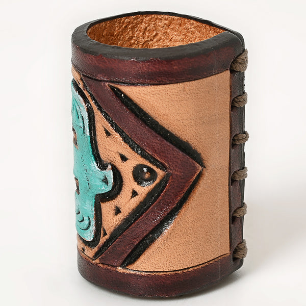 ADSRG104 American Darling Hand Tooled Leather Scarf Ring - Vegetable-Tanned Western Scarf Slide