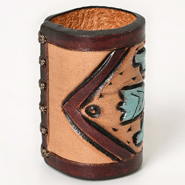 ADSRG104 American Darling Hand Tooled Leather Scarf Ring - Vegetable-Tanned Western Scarf Slide
