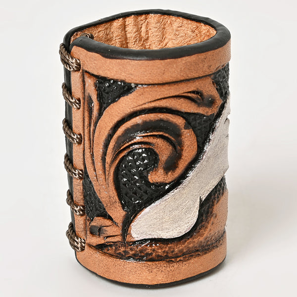 ADSRG104 American Darling Hand Tooled Leather Scarf Ring - Vegetable-Tanned Western Scarf Slide