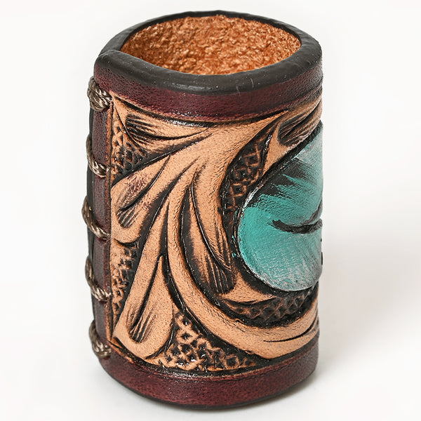 ADSRG104 American Darling Hand Tooled Leather Scarf Ring - Vegetable-Tanned Western Scarf Slide