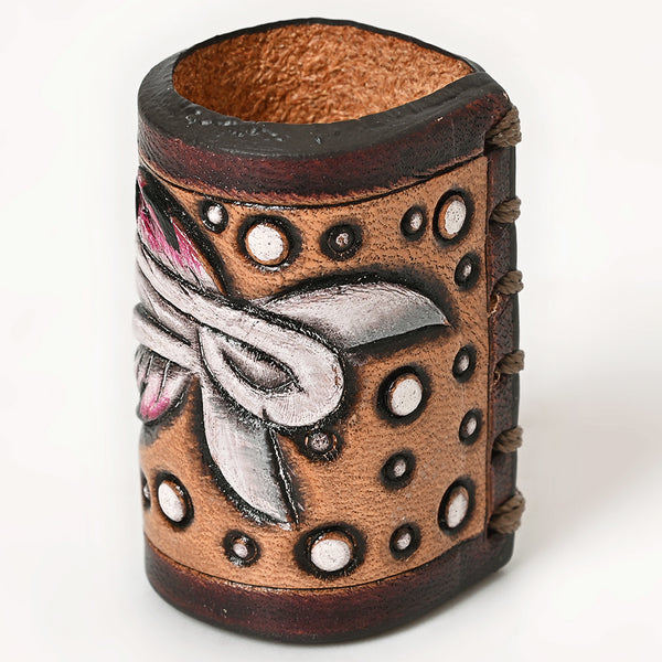ADSRG104 American Darling Hand Tooled Leather Scarf Ring - Vegetable-Tanned Western Scarf Slide