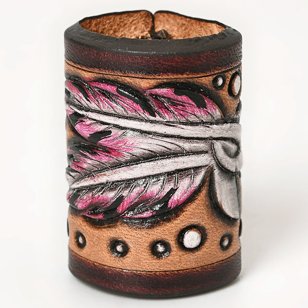 ADSRG104 American Darling Hand Tooled Leather Scarf Ring - Vegetable-Tanned Western Scarf Slide