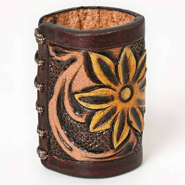 ADSRG104 American Darling Hand Tooled Leather Scarf Ring - Vegetable-Tanned Western Scarf Slide