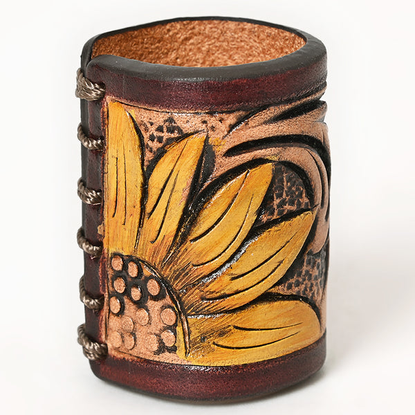 ADSRG104 American Darling Hand Tooled Leather Scarf Ring - Vegetable-Tanned Western Scarf Slide