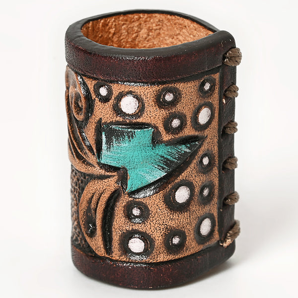 ADSRG104 American Darling Hand Tooled Leather Scarf Ring - Vegetable-Tanned Western Scarf Slide