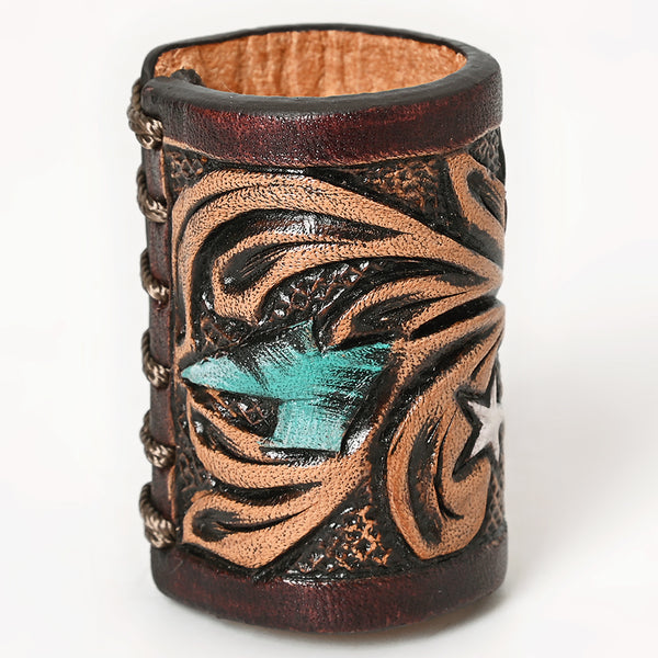 ADSRG104 American Darling Hand Tooled Leather Scarf Ring - Vegetable-Tanned Western Scarf Slide