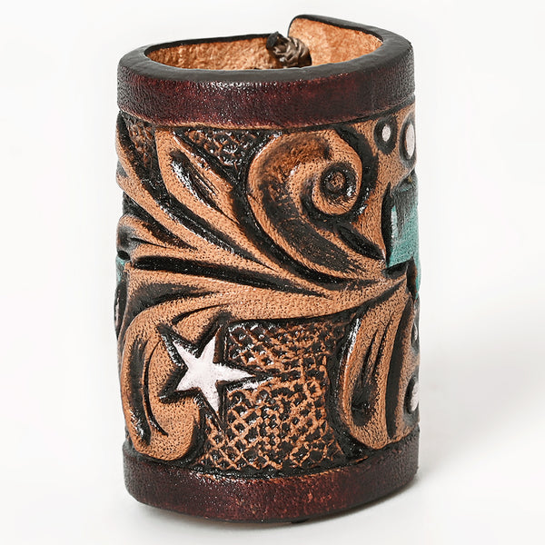 ADSRG104 American Darling Hand Tooled Leather Scarf Ring - Vegetable-Tanned Western Scarf Slide