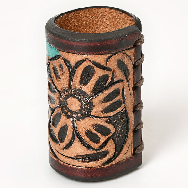 ADSRG104 American Darling Hand Tooled Leather Scarf Ring - Vegetable-Tanned Western Scarf Slide
