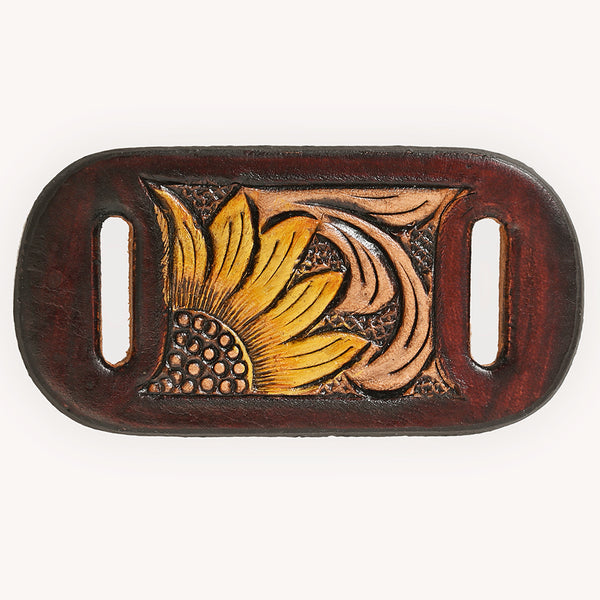 ADSRG105 American Darling Hand Tooled Leather Scarf Ring - Vegetable-Tanned Sunflower Scarf Slide